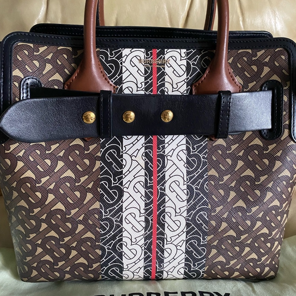SALE Burberry Belt Bag Satchel w/Strap Monogram Stripe E-canvas 2Way Leather COA - Picture 4 of 16